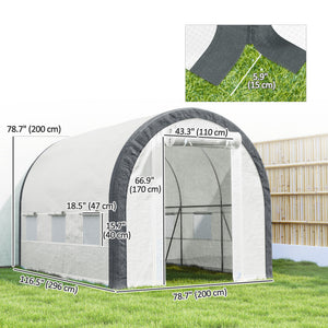 10'x6.6'x6.6' Walk-in Tunnel Greenhouse with Zipped Roll Up Mesh Door, 6 Mesh Windows, Plant Hot House Tent with PE Cover, 6 Plant Labels Gloves, White