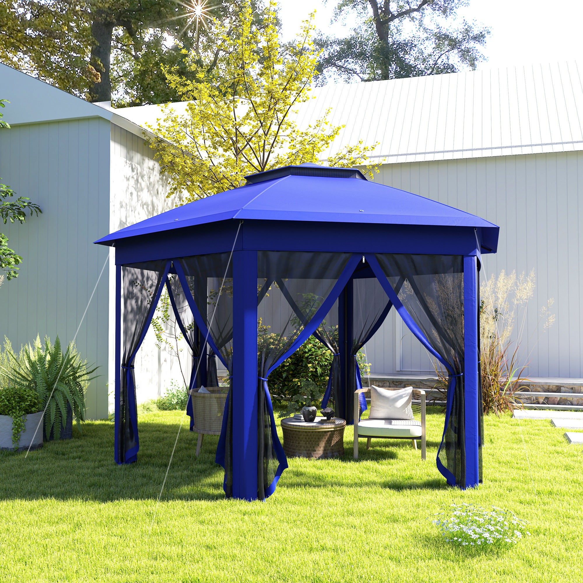 outdoor gazebo tent Outsunny 13' x 13' Pop Up Tent Canopy Tent with 6 Zippered Mesh Netting for Patio Backyard Garden Wedding Party