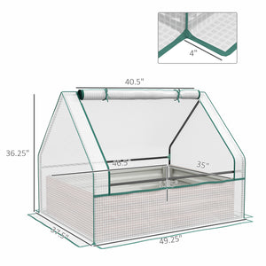 Outsunny 4 x 3 x 1ft Raised Garden Bed with Mini Greenhouse, Galvanized Outdoor Planter Box with Cover, for Herbs and Vegetables, Use for Patio, Garden, Balcony, White Cover and Brown Planter