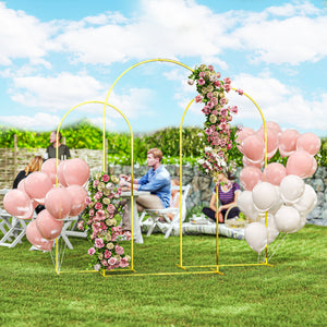 Outsunny Metal Arch Backdrop Stand Set of 3, 7/6.5/6 ft Wedding Arch Frame, Balloon Backdrop Arch Stand Set for Birthday Party, Bridal Shower, Graduation, Ceremony, Banquet Decorations, Gold