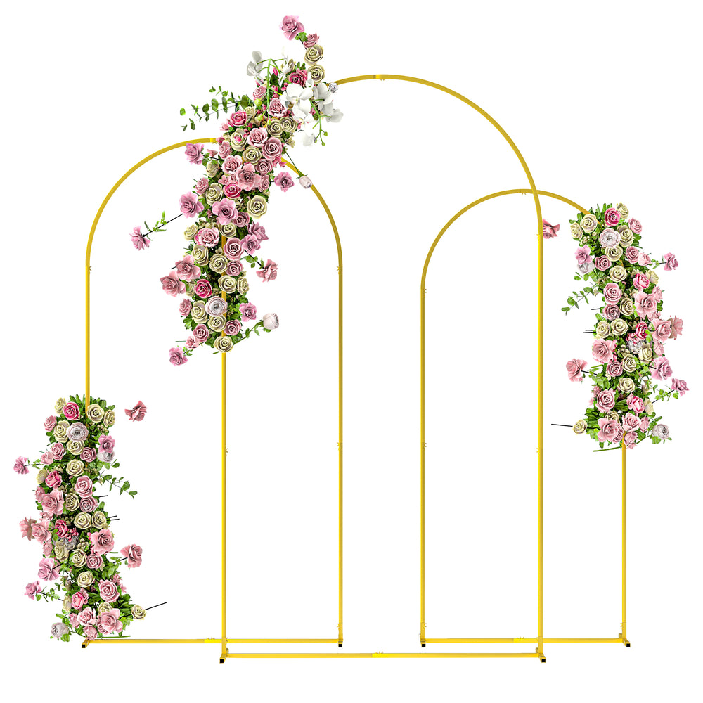 Outsunny Metal Arch Backdrop Stand Set of 3, 7/6.5/6 ft Wedding Arch Frame, Balloon Backdrop Arch Stand Set for Birthday Party, Bridal Shower, Graduation, Ceremony, Banquet Decorations, Gold