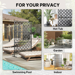 Metal Outdoor Privacy Screen, 78" x 48" Freestanding Outdoor Divider with Stand, Decorative Privacy Panel with Quatrefoil Cut-out Design for Garden Patio Backyard, Black