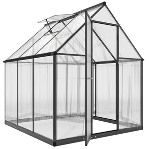 6 x 6.5ft Polycarbonate Greenhouse with Swing Door and Adjustable Window, Walk-in Greenhouse with Rain Gutter, Aluminium Garden Green House for Patio Garden Backyard, Black