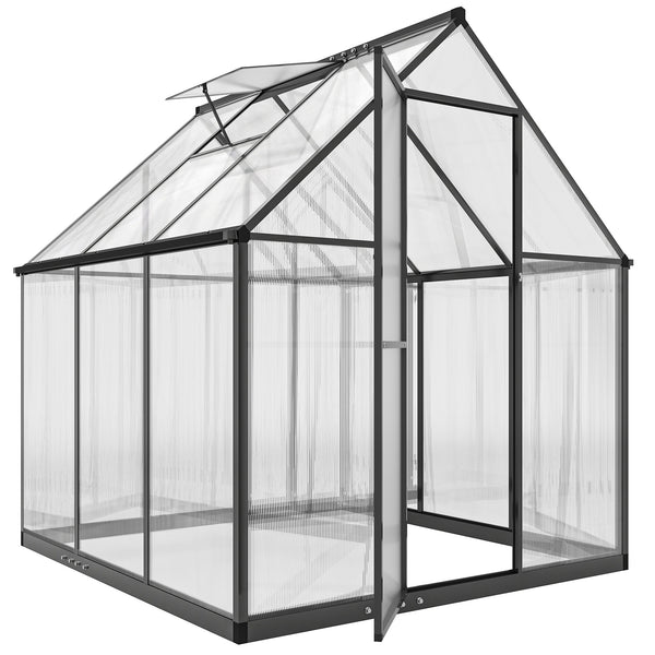 6 x 6.5ft Polycarbonate Greenhouse with Swing Door and Adjustable Window, Walk-in Greenhouse with Rain Gutter, Aluminium Garden Green House for Patio Garden Backyard, Black
