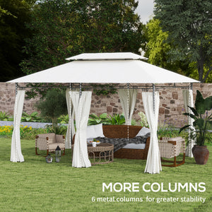 Outsunny 10' x 13' Patio Gazebo, Double Roof Outdoor Gazebo Canopy Shelter with Curtains, Solid Metal Frame for Garden, Lawn, Backyard and Deck, Cream White