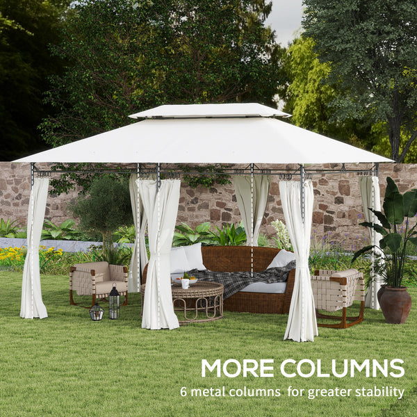 Outsunny 10' x 13' Patio Gazebo, Double Roof Outdoor Gazebo Canopy Shelter with Curtains, Solid Metal Frame for Garden, Lawn, Backyard and Deck, Cream White