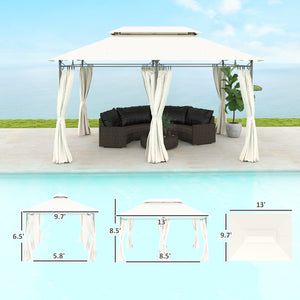 Outsunny 10' x 13' Patio Gazebo, Double Roof Outdoor Gazebo Canopy Shelter with Curtains, Solid Metal Frame for Garden, Lawn, Backyard and Deck, Cream White