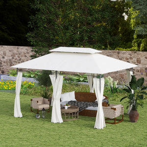 Outsunny 10' x 13' Patio Gazebo, Double Roof Outdoor Gazebo Canopy Shelter with Curtains, Solid Metal Frame for Garden, Lawn, Backyard and Deck, Cream White