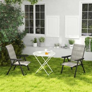Set of 2 Folding Chair, Garden Chair Set with Breathable Mesh Back and Seat, Outdoor Camping Chairs with Armrests, Steel Frame for Deck Balcony, Black and Grey
