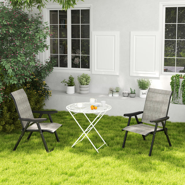 Set of 2 Folding Chair, Garden Chair Set with Breathable Mesh Back and Seat, Outdoor Camping Chairs with Armrests, Steel Frame for Deck Balcony, Black and Grey