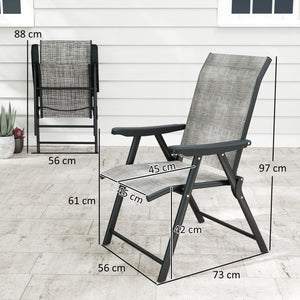 Set of 2 Folding Chair, Garden Chair Set with Breathable Mesh Back and Seat, Outdoor Camping Chairs with Armrests, Steel Frame for Deck Balcony, Black and Grey