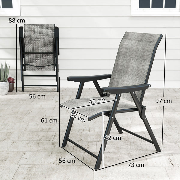 Set of 2 Folding Chair, Garden Chair Set with Breathable Mesh Back and Seat, Outdoor Camping Chairs with Armrests, Steel Frame for Deck Balcony, Black and Grey