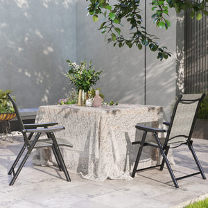 Set of 2 Folding Chair, Garden Chair Set with Breathable Mesh Back and Seat, Outdoor Camping Chairs with Armrests, Steel Frame for Deck Balcony, Black and Grey