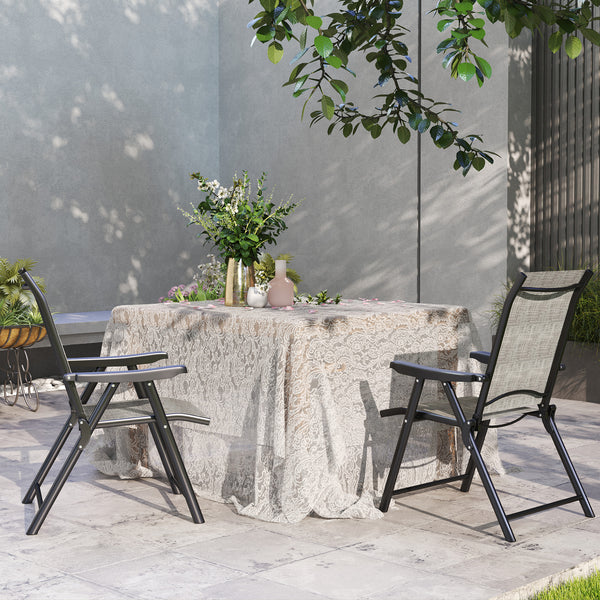 Set of 2 Folding Chair, Garden Chair Set with Breathable Mesh Back and Seat, Outdoor Camping Chairs with Armrests, Steel Frame for Deck Balcony, Black and Grey