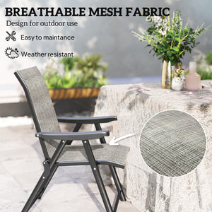 Set of 2 Folding Chair, Garden Chair Set with Breathable Mesh Back and Seat, Outdoor Camping Chairs with Armrests, Steel Frame for Deck Balcony, Black and Grey