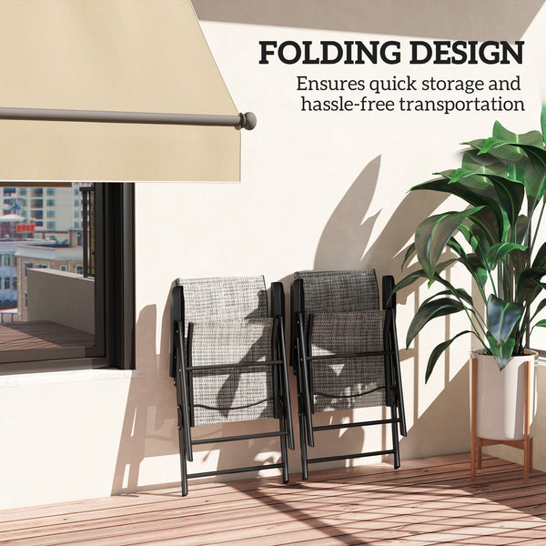 Set of 2 Folding Chair, Garden Chair Set with Breathable Mesh Back and Seat, Outdoor Camping Chairs with Armrests, Steel Frame for Deck Balcony, Black and Grey