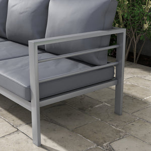 Garden Bench with Cushions, 3-Seater Sofa, Aluminium Frame Outdoor Furniture with Backrest, Armrest and Back Cushions, 185 x 66 x 64cm, Grey