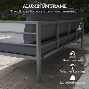 Garden Bench with Cushions, 3-Seater Sofa, Aluminium Frame Outdoor Furniture with Backrest, Armrest and Back Cushions, 185 x 66 x 64cm, Grey