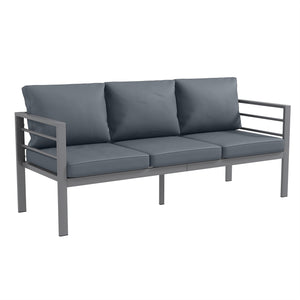 Garden Bench with Cushions, 3-Seater Sofa, Aluminium Frame Outdoor Furniture with Backrest, Armrest and Back Cushions, 185 x 66 x 64cm, Grey