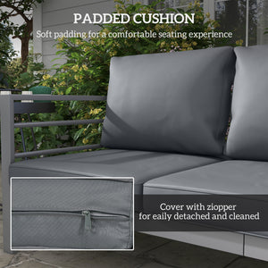 Garden Bench with Cushions, 3-Seater Sofa, Aluminium Frame Outdoor Furniture with Backrest, Armrest and Back Cushions, 185 x 66 x 64cm, Grey