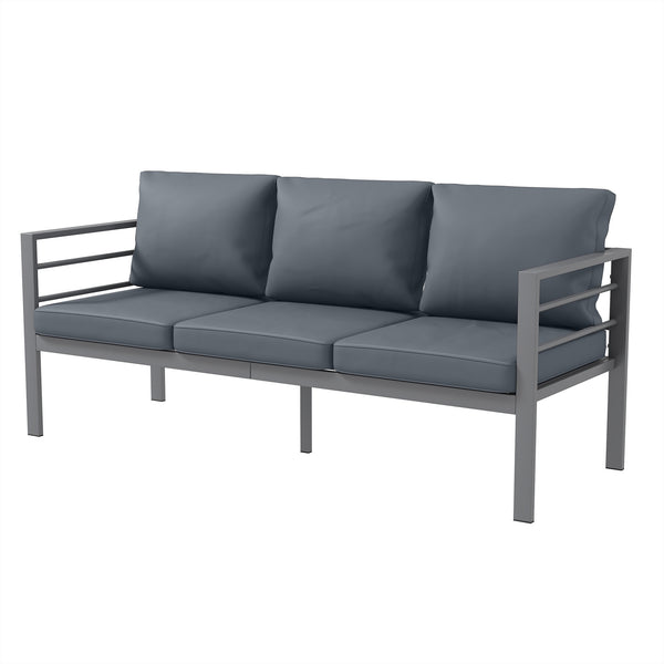 Garden Bench with Cushions, 3-Seater Sofa, Aluminium Frame Outdoor Furniture with Backrest, Armrest and Back Cushions, 185 x 66 x 64cm, Grey