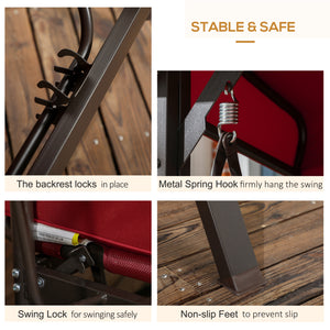 3 Person Porch Swing Bed, Outdoor Patio Swing Chair Bench Hammock with Adjustable Canopy, Cushions, Pillows for Porch and Backyard, Red