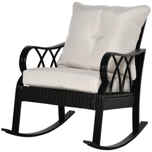 Outsunny Outdoor Wicker Rocking Chair with Padded Cushions, Aluminum Furniture Rattan Porch Rocker Chair w/ Armrest for Garden, Patio, and Backyard, Khaki