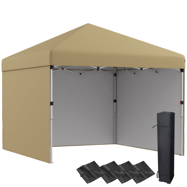 Outsunny 10' x 10' Pop Up Canopy Tent with 3 Sidewalls, Leg Weight Bags and Carry Bag, Height Adjustable, Instant Party Tent Event Shelter Gazebo for Garden, Patio, Beige