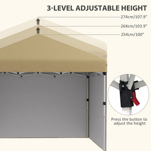 Outsunny 10' x 10' Pop Up Canopy Tent with 3 Sidewalls, Leg Weight Bags and Carry Bag, Height Adjustable, Instant Party Tent Event Shelter Gazebo for Garden, Patio, Beige