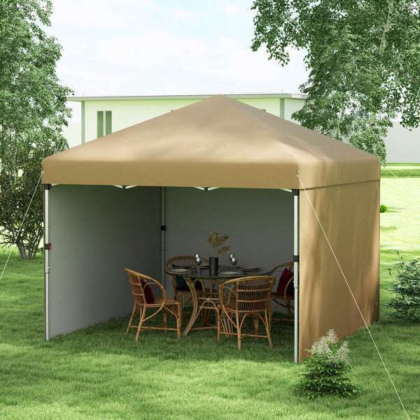 Outsunny 10' x 10' Pop Up Canopy Tent with 3 Sidewalls, Leg Weight Bags and Carry Bag, Height Adjustable, Instant Party Tent Event Shelter Gazebo for Garden, Patio, Beige