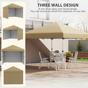 Outsunny 10' x 10' Pop Up Canopy Tent with 3 Sidewalls, Leg Weight Bags and Carry Bag, Height Adjustable, Instant Party Tent Event Shelter Gazebo for Garden, Patio, Beige