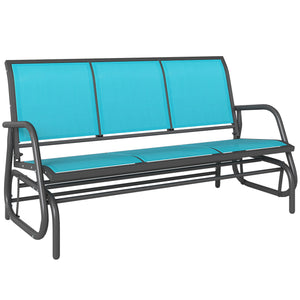 3-Seat Outdoor Glider, Patio Glider Outdoor Bench with Steel Frame, All Weather Breathable Mesh Seat for Garden, Backyard, Lawn, Blue