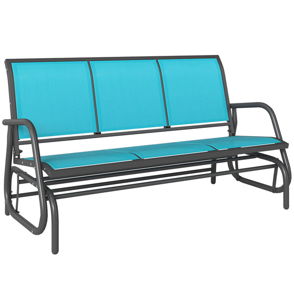 3-Seat Outdoor Glider, Patio Glider Outdoor Bench with Steel Frame, All Weather Breathable Mesh Seat for Garden, Backyard, Lawn, Blue