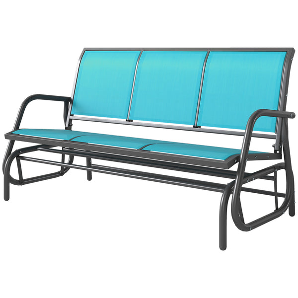 3-Seat Outdoor Glider, Patio Glider Outdoor Bench with Steel Frame, All Weather Breathable Mesh Seat for Garden, Backyard, Lawn, Blue