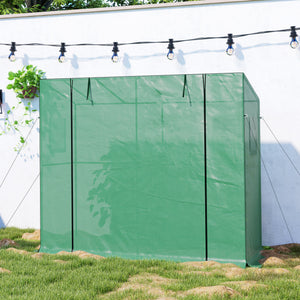 Outsunny 6.6' x 2.5' x 5.6' Lean-to Small Greenhouse for Outdoors, Portable Greenhouse with UV-resistant PE Cover, Walk-in Green House with Roll-up Door and Mesh Windows, Green