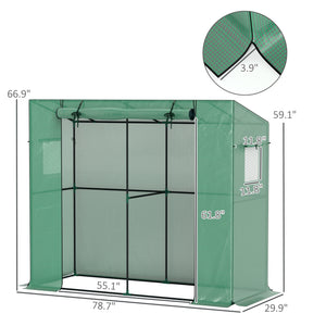 Outsunny 6.6' x 2.5' x 5.6' Lean-to Small Greenhouse for Outdoors, Portable Greenhouse with UV-resistant PE Cover, Walk-in Green House with Roll-up Door and Mesh Windows, Green