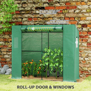 Outsunny 6.6' x 2.5' x 5.6' Lean-to Small Greenhouse for Outdoors, Portable Greenhouse with UV-resistant PE Cover, Walk-in Green House with Roll-up Door and Mesh Windows, Green