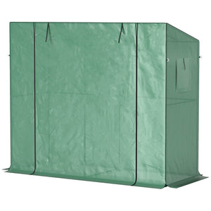 Outsunny 6.6' x 2.5' x 5.6' Lean-to Small Greenhouse for Outdoors, Portable Greenhouse with UV-resistant PE Cover, Walk-in Green House with Roll-up Door and Mesh Windows, Green