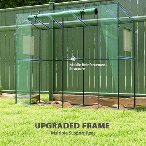 Outsunny 6.6' x 2.5' x 5.6' Lean-to Small Greenhouse for Outdoors, Portable Greenhouse with UV-resistant PE Cover, Walk-in Green House with Roll-up Door and Mesh Windows, Green