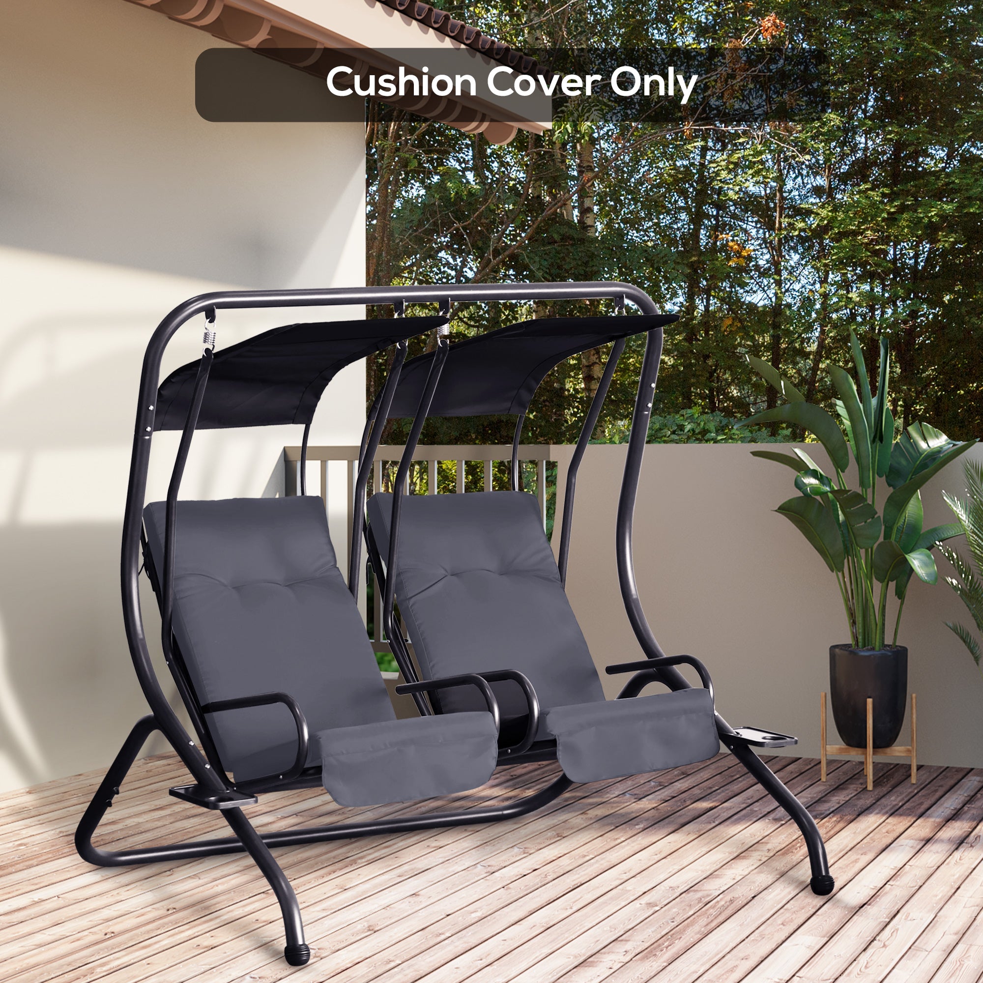 Outsunny 2-Piece Gray Patio Seat Covers, Outdoor Swing Cushion Set