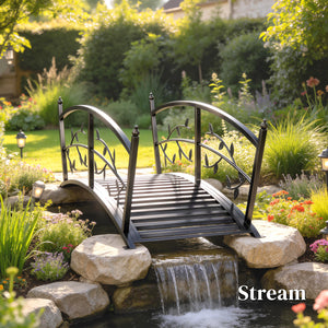 1.2M Metal Garden Bridge with Safety Railings, Outdoor Pond Bridge, Arch Decorative Footbridge for Garden, Creek Stream, Easy Assembly & Stable Construction, Black