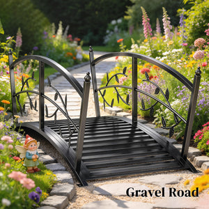 1.2M Metal Garden Bridge with Safety Railings, Outdoor Pond Bridge, Arch Decorative Footbridge for Garden, Creek Stream, Easy Assembly & Stable Construction, Black