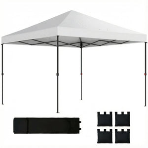 10 x 10 ft Pop Up Canopy Tent with One Push Setup, Easy Setup Outdoor Portable Instant Canopy Shelter with Wheeled Carry Bag, Sandbags, Adjustable Height for Parties, Events, White