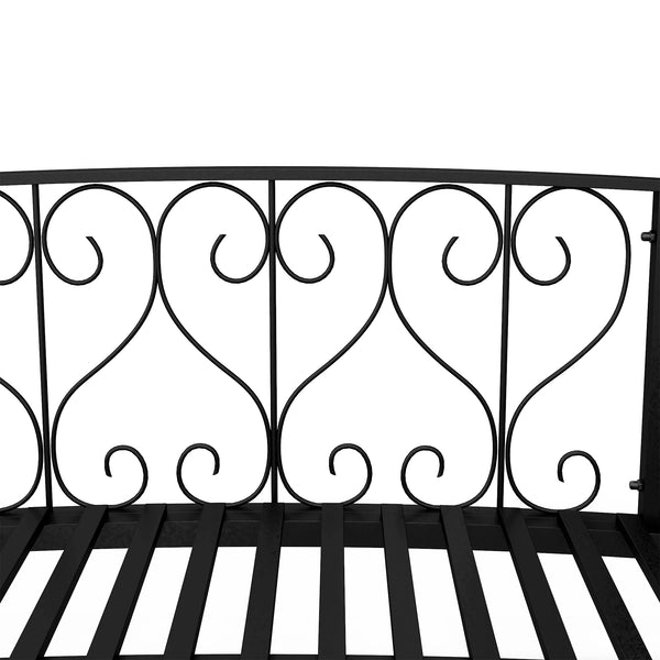 Outsunny 7' Metal Arch Garden Bridge with Safety Siderails, Decorative Arc Footbridge with Delicate Scrollwork "S" Motifs for Backyard Creek, Stream, Fish Pond, Black