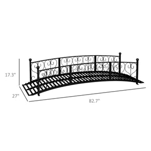 Outsunny 7' Metal Arch Garden Bridge with Safety Siderails, Decorative Arc Footbridge with Delicate Scrollwork "S" Motifs for Backyard Creek, Stream, Fish Pond, Black