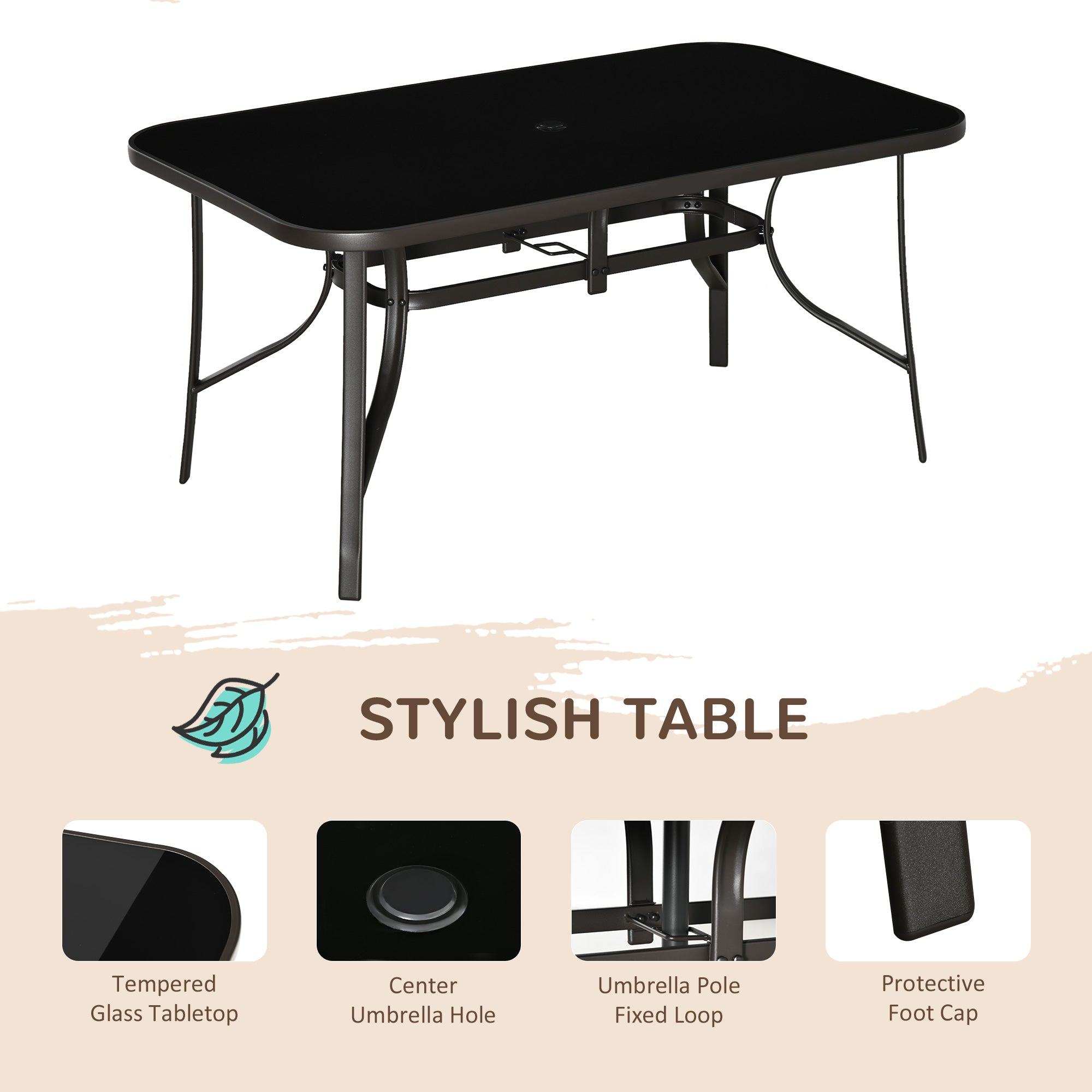 8 glass top rectangular patio dining table with umbrella hole Outsunny 8 Pieces Outdoor Dining Table and Chairs, with Adjustable Table Umbrella, Fast-Drying Fabric, 6 Chairs and Dining Table, Grey