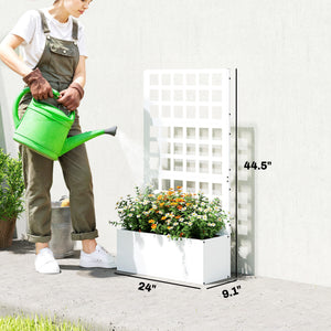 Galvanized Raised Garden Bed with Trellis, Metal Planter Box with Drainage Holes, Outdoor Privacy Screen for Climbing Plants, Vegetable, Vines, 24" x 9" x 44.5", White