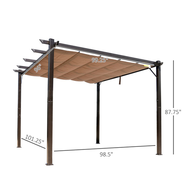 Outsunny 10' x 10' Aluminum Patio Pergola with Retractable Pergola Canopy, Backyard Shade Shelter for Porch, Outdoor Party, Garden, Grill Gazebo, Brown