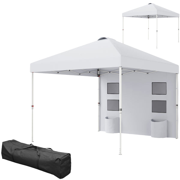 Outsunny 10' x 10' Pop Up Canopy Tent with Sidewall, Instant Sun Shelter with Storage Pockets, Vented Roof for Parties, Height Adjustable, with Carry Bag, Sand Bags for Outdoor, Patio, White