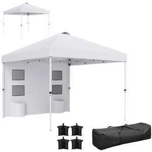 Outsunny 10' x 10' Pop Up Canopy Tent with Sidewall, Instant Sun Shelter with Storage Pockets, Vented Roof for Parties, Height Adjustable, with Carry Bag, Sand Bags for Outdoor, Patio, White